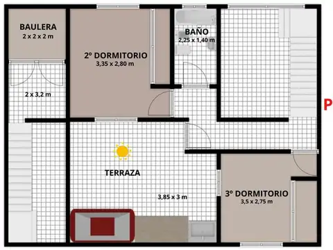 Depto Tipo Casa 4 ambientes con 2 baños