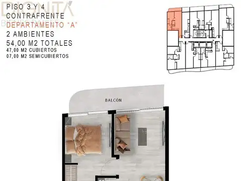 Departamento 2 ambientes con 1 baño