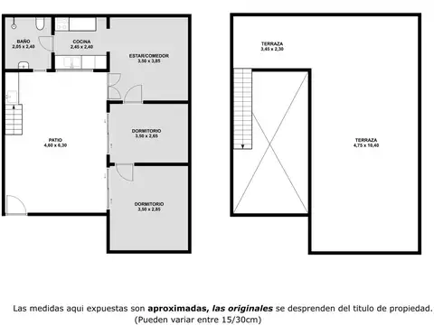 Depto Tipo Casa 3 ambientes con 1 baño