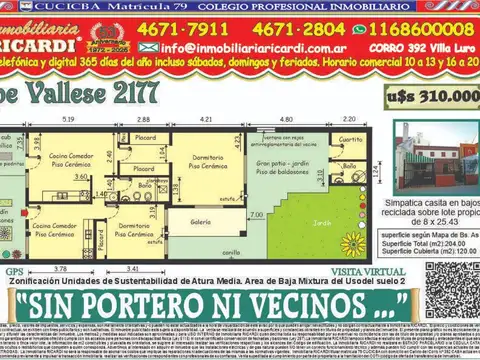 SIN PORTERO NI VECINOS antigua valor lote  8x25,50