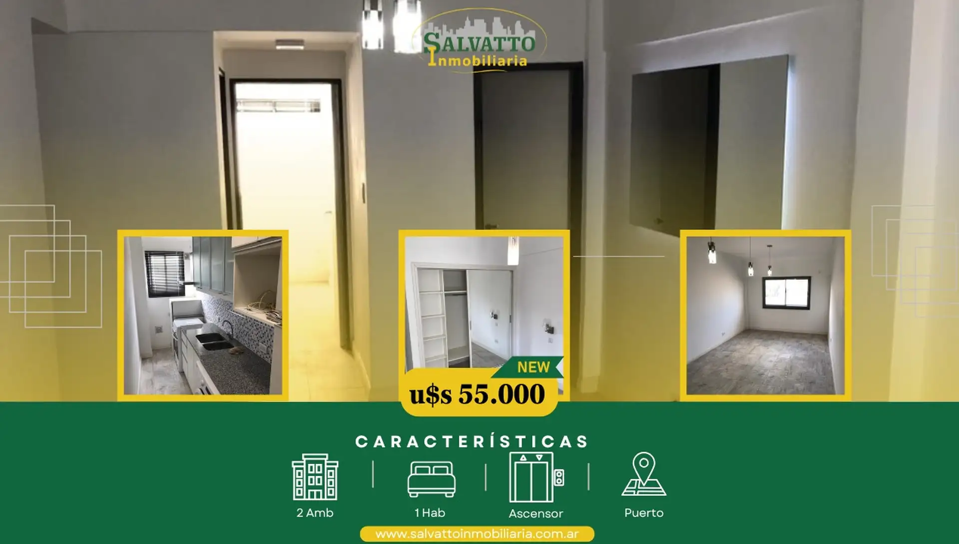 Departamento 2 ambientes reciclado en barrio Puerto