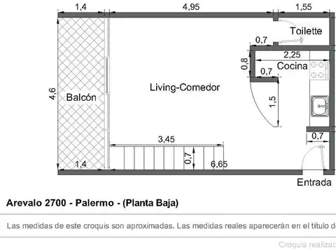 Departamento 2 ambientes con 1 baño