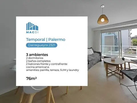 Excelente Dpto. 3 ambientes en Alquiler Temporal totalmente equipado.