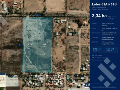 Venta 3,34 hectáreas - zona residencial r2 - calle pellegrini, plottier