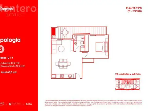 Departamento en Venta de 2 ambientes