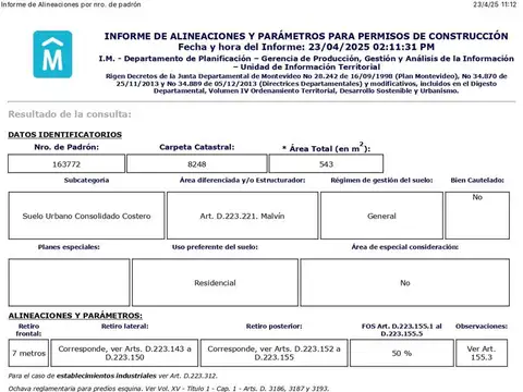 Terreno en Venta de 543,0 m2
