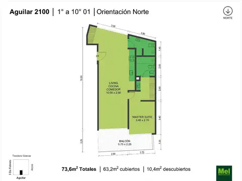 Departamento 2 ambientes con 2 baños