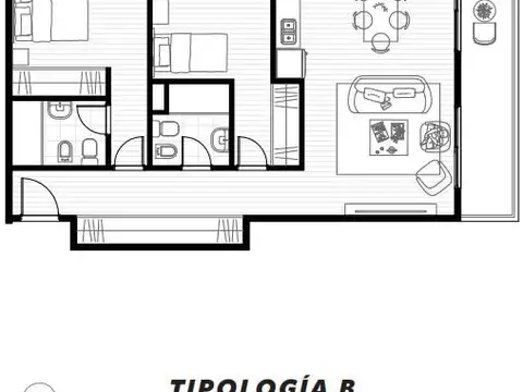 Departamento 3 ambientes con 2 baños