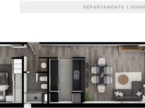 Departamento 2 ambientes con 1 baño