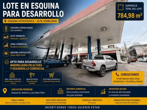 LOTE PREMIUM PARA DESARROLLO – PB + 7 PISOS EN ESQUINA ESTRATÉGICA – SÁENZ PEÑA-TERRENO