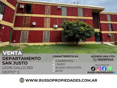 Venta departamento  3 ambientes San Justo