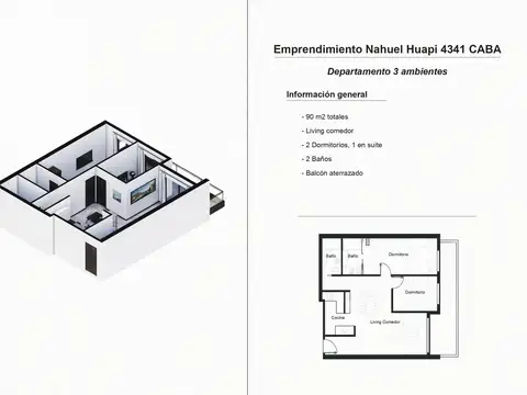 Departamento 3 ambientes con 2 baños