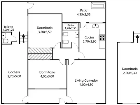 Depto Tipo Casa 4 ambientes con 2 baños