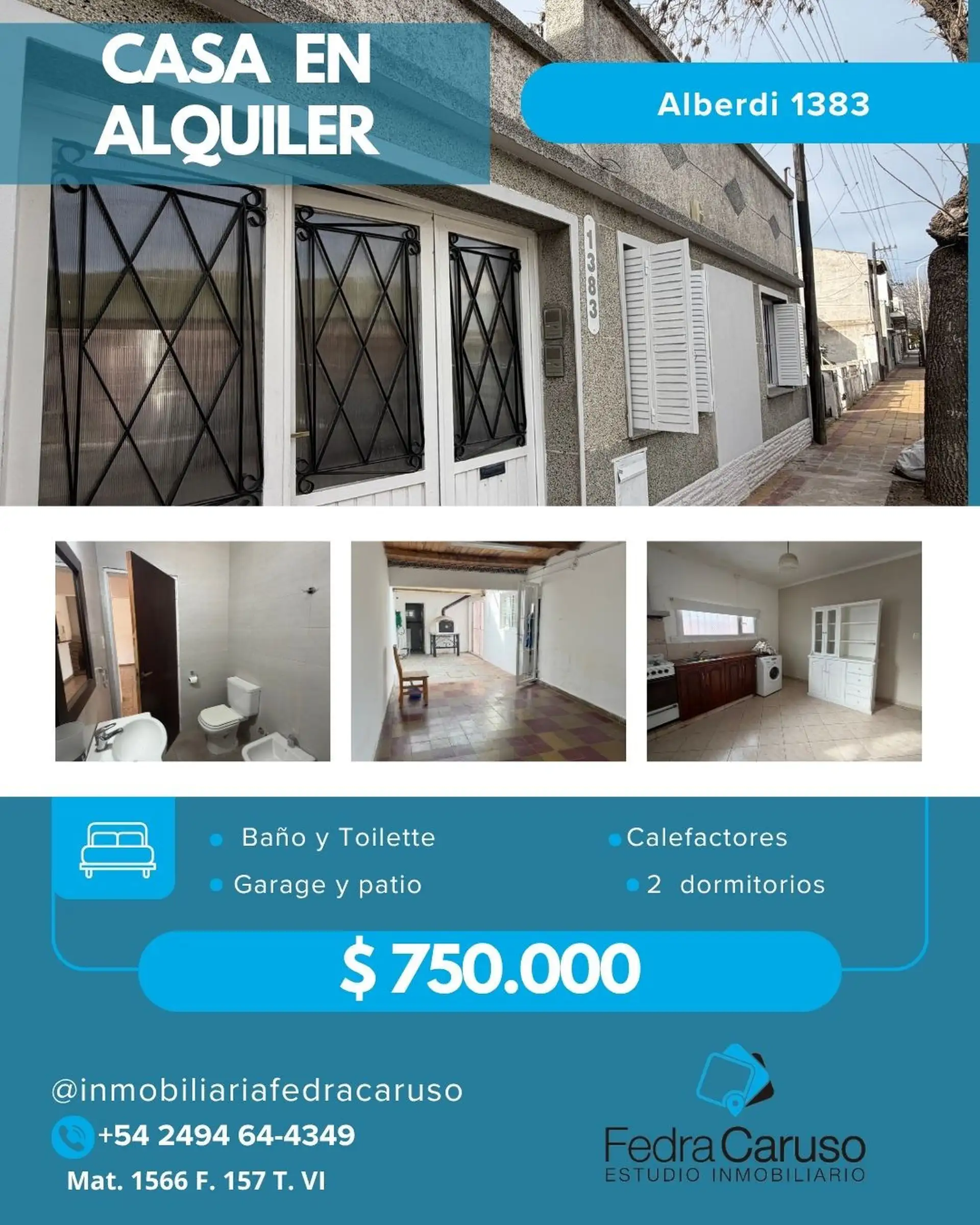 Casa de 2 dormitorios con garage cubierto en alquiler, sólo uso comercial
