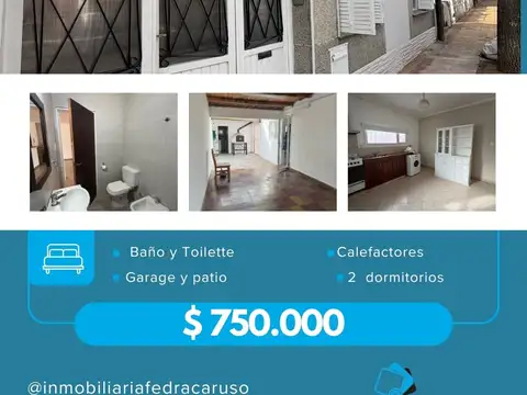 Casa de 2 dormitorios con garage cubierto en alquiler