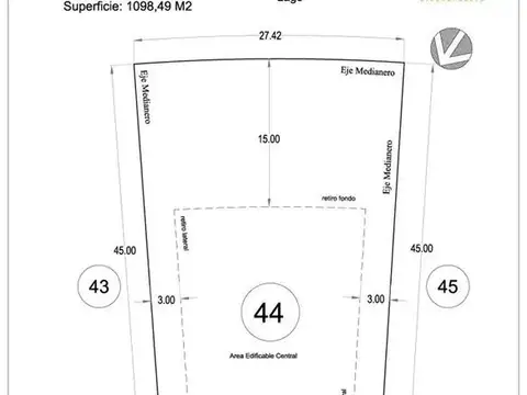 Terreno en Venta 27  mts Fondo