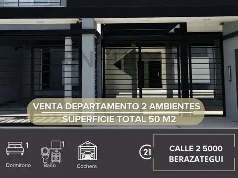 VENTA DEPARTAMENTO 2 AMBIENTES + COCHERA  BERAZATEGUI