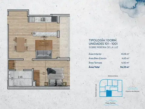 VENTA Apartamento POCITOS 1 dormitorio con balcón