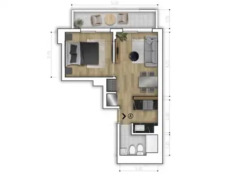 Departamento 2 ambientes con 1 baño