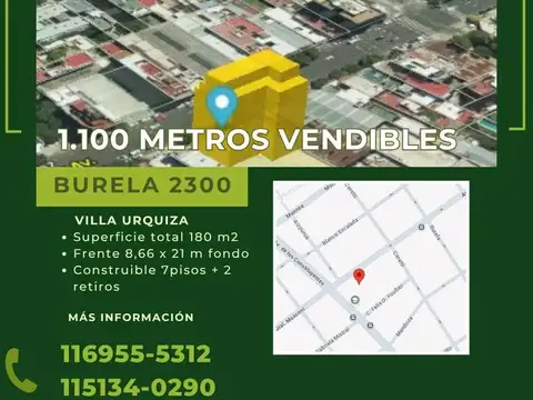 LOTE / TERRENO EN VENTA EN VILLA URQUIZA VENDIBLES + DE 1100 METROS 