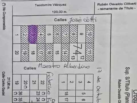 Terreno en Venta en Hasenkamp, USD 14.000