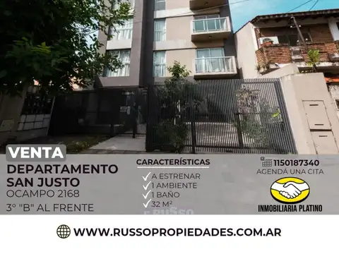 Venta Departamento Monoambiente a Estrenar - San Justo
