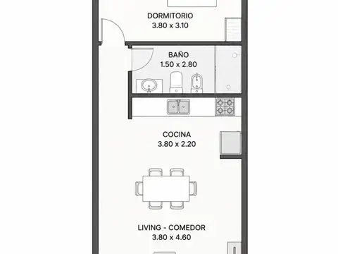 Departamento 2 ambientes con 1 baño