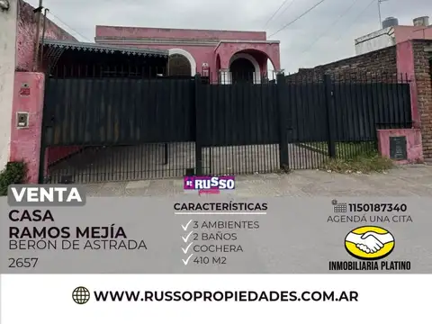 Venta casa Ramos Mejia 3 ambientes lote Lote 8.66m x 47.21m