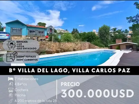 PROPIEDAD DE 4 DOR    2 DPTOS CON PISCINA Y TERRENO DE 3.150M² VILLA DEL LAGO- CARLOS PAZ