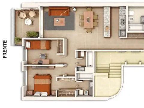 Departamento 3 ambientes con 2 baños