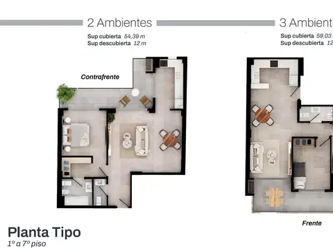 Departamento 2 ambientes con 1 baño