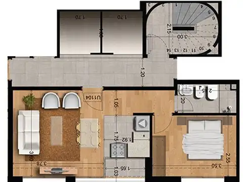 Departamento 2 ambientes con 1 baño