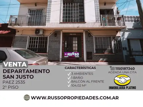 Venta departamento 3 ambientes San Justo
