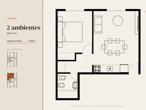 Departamento en Venta de 2 ambientes