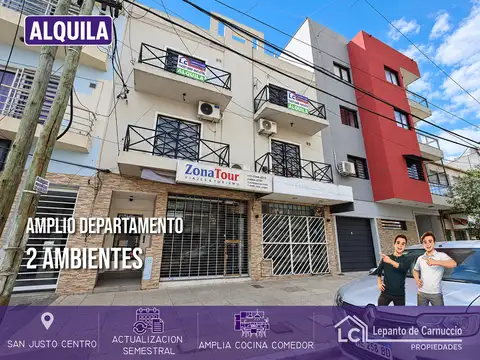 DEPARTAMENTO 2 AMBIENTES EN ALQUILER EN SAN JUSTO CENTRO. EN 2º PISO Y AL FRENTE. CON ASCENSOR Y BALCÓN.