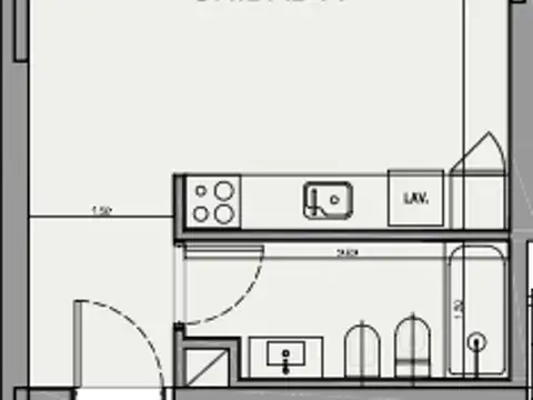 Departamento Monoambiente con 1 baño