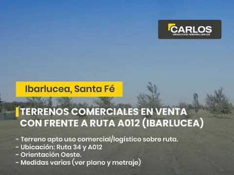 Terrenos en Ibarlucea con frentes a Ruta A012
