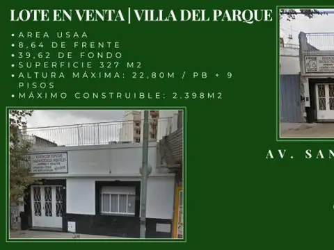 Excelente Lote en Villa del Parque | Usaa | 2.398 m² Vendibles Aprox.