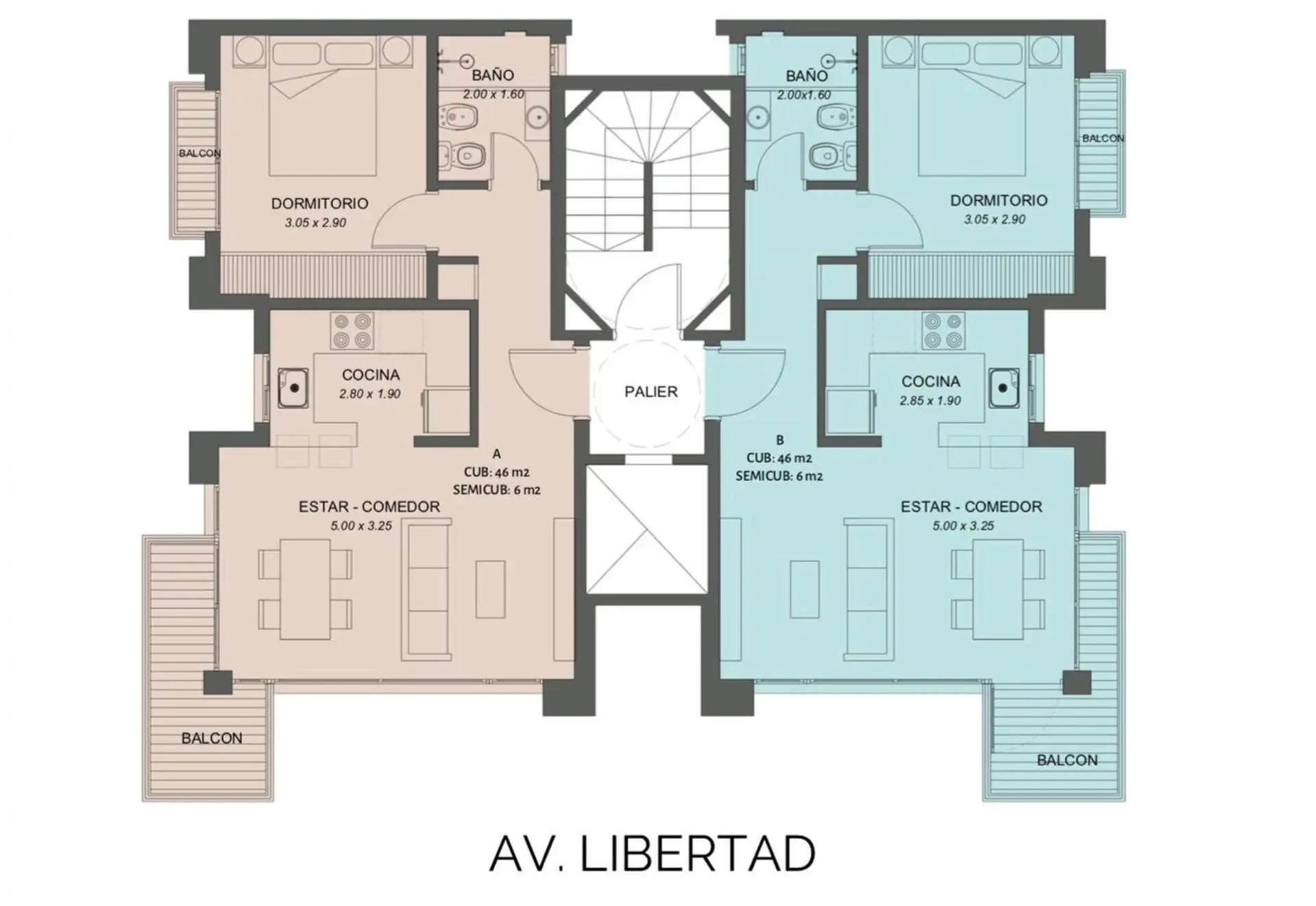 Semipiso de dos ambientes al frente con balcón, a estrenar con amenities