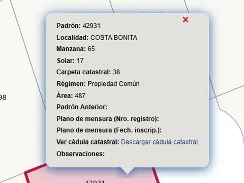 Terreno en Venta 16  mts Fondo