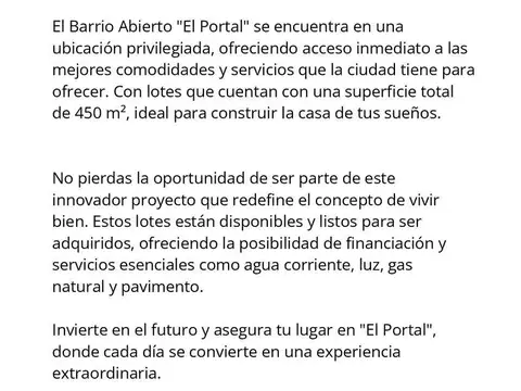 VENTA LOTE 450m2 - B° EL PORTAL, CIPOLLETTI