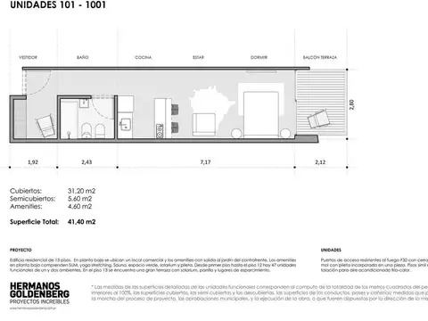 Departamento Monoambiente con 1 baño
