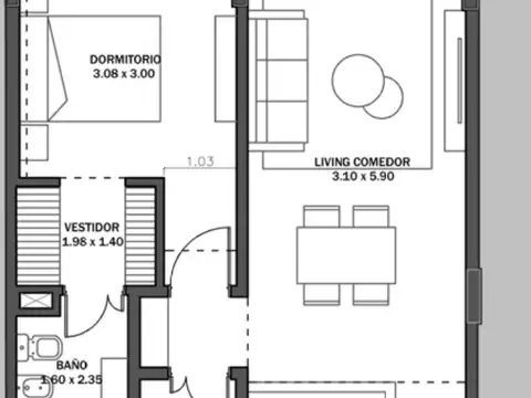 Departamento en Venta de 1 dormitorio