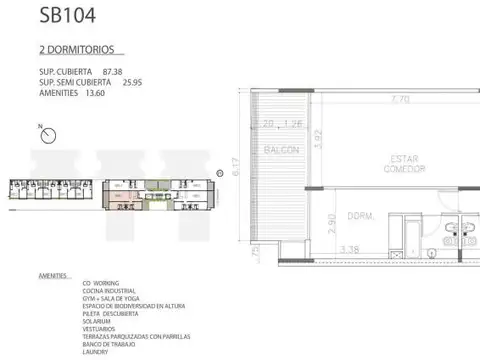 Departamento 3 ambientes con 2 baños