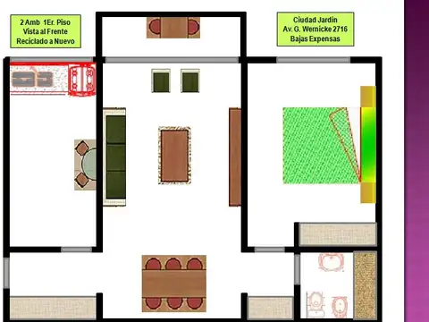 Departamento 2 ambientes con 1 baño