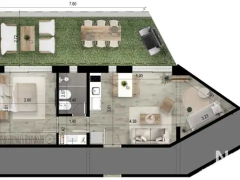 Apartamento de 1 dormitorio con patio en venta en Mansa, Punta del Este.