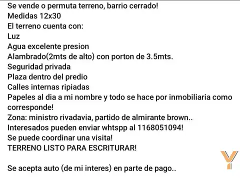 Terreno en Venta de 360,0 m2