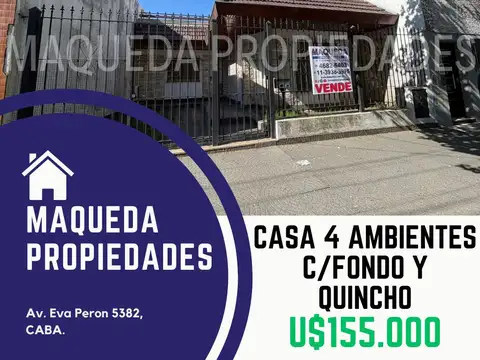 Casa 4 ambientes con fondo y quincho