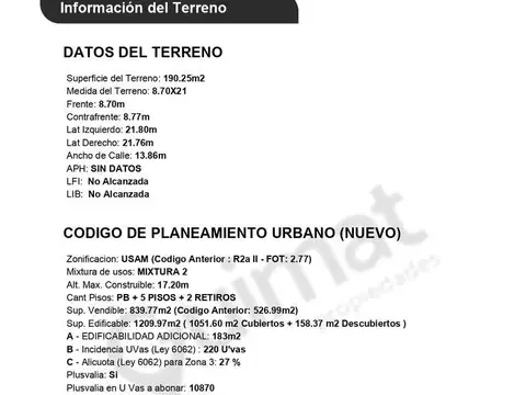 Terreno en Venta de 190,0 m2