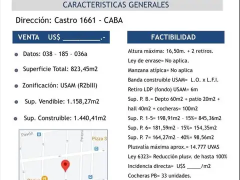 Lote, Boedo, Castro al 1600, USAM, para 1158m2 vendibles